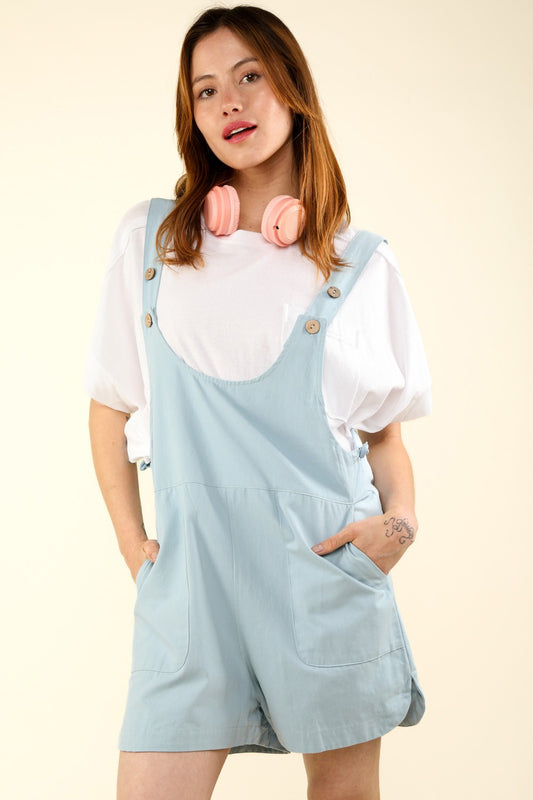 VERY J But There's More Adjustable Waist Suspender Overalls with Pockets in Denim Blue