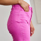 RFM Chloe Tummy Control High Waist Raw Hem Crop Jeans in Pink Rouge