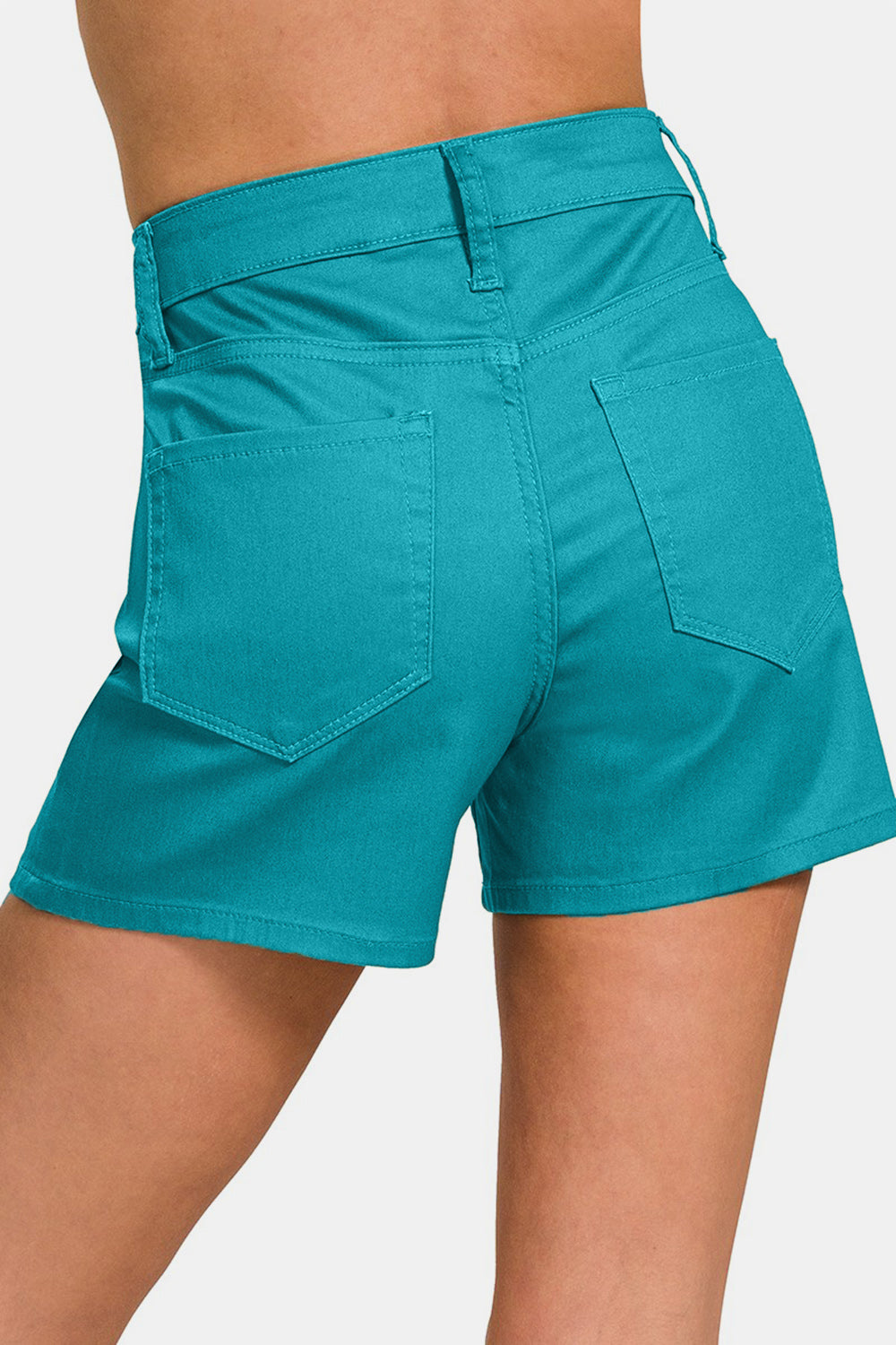 Zenana Lori High Waist Denim Shorts in Lt Teal