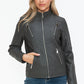 Snobbish Ready To Own The Night Faux Leather Zip Up Mock Neck Jacket in Charcoal