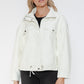 How Dare U My Favorite Layer Drawstring Hem PU Leather Zip Up Jacket in White
