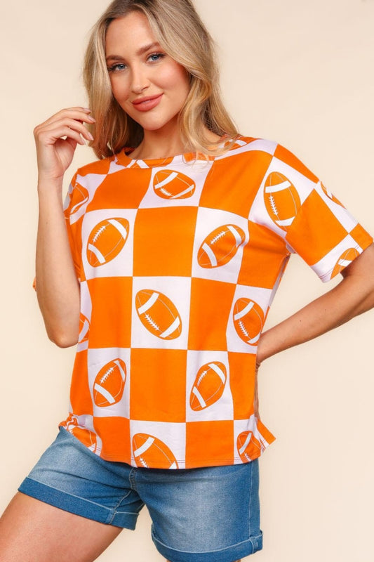 Haptics Ready To Cheer Football Checkered Print Short Sleeve T-Shirt