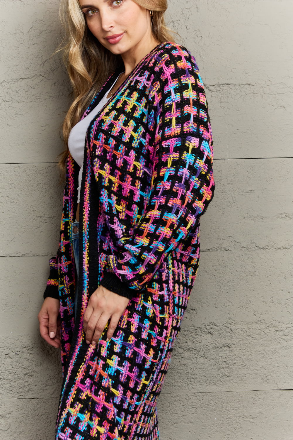 Angel Wings My Shaded Sunshine Multicolored Open Front Fringe Hem Cardigan