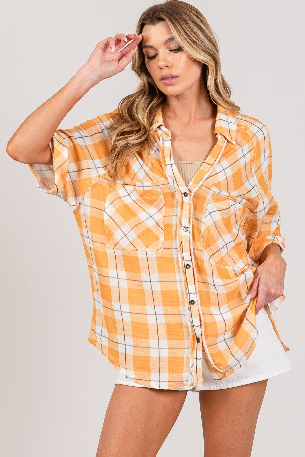 SAGE + FIG You Plaid Me At Hello Button Up Side Slit Shirt