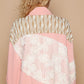 POL Self Expressed Applique Patchwork Zip Up Jacket in Watermelon Pink