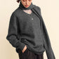 Davi & Dani Better Together V-Neck Dropped Shoulder Sweater with Scarf Set in Dark Gray