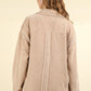 VERY J Raw Hem, Real Style Mixed Media Button Down Raw Hem Shacket in Taupe