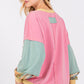 SAGE + FIG Pink Conviction Mineral Wash Raw Edge Color Block Sweatshirt