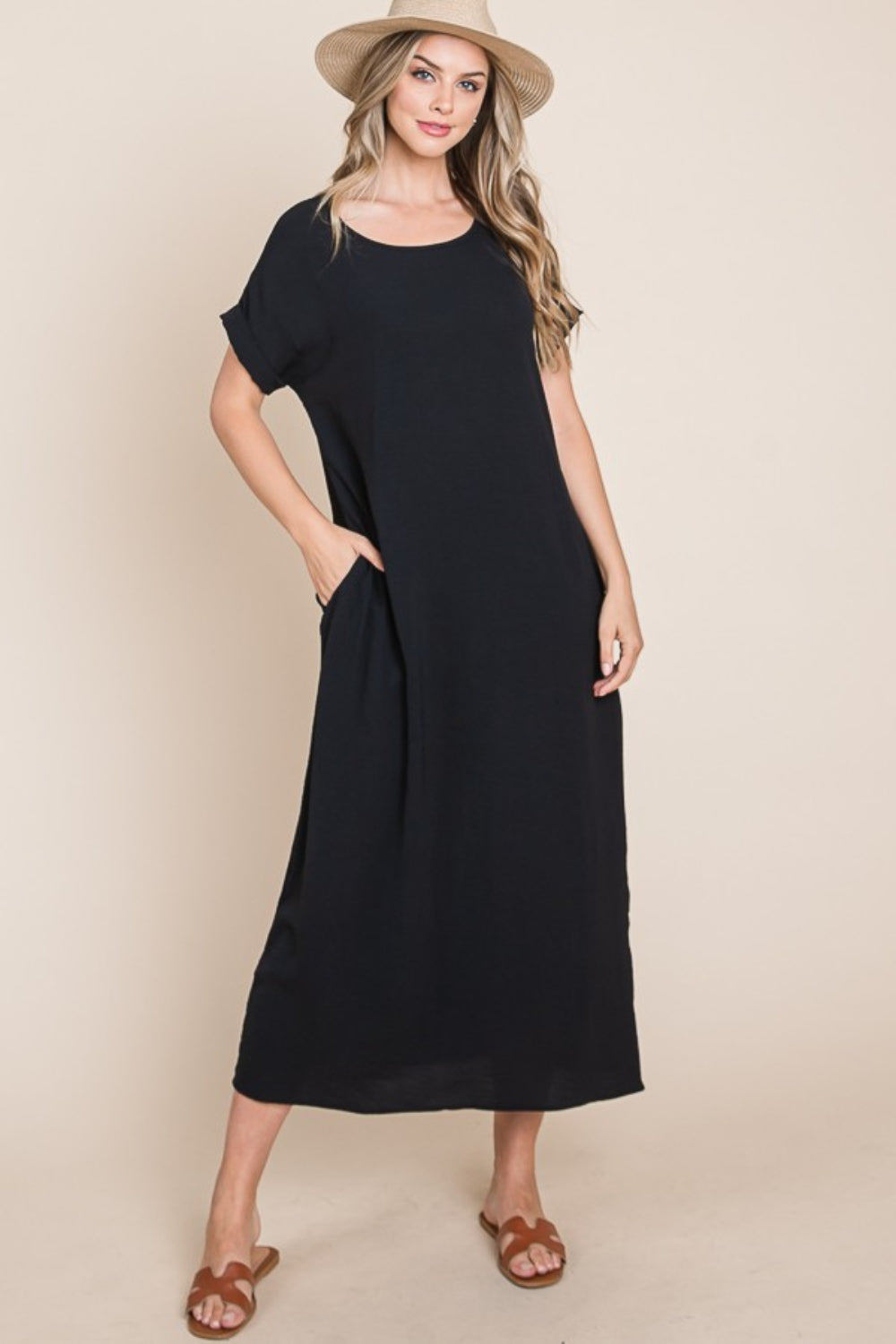 BOMBOM Comfort Cutie Short Sleeve Midi Dress with Pockets