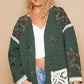 POL Embroidered Dreams Open Front Quilted Jacket with Crochet Pockets in Dark Green