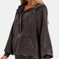 Zenana Easy Thinking Acid Wash Fleece Kangaroo Pocket Hoodie in Ash Black