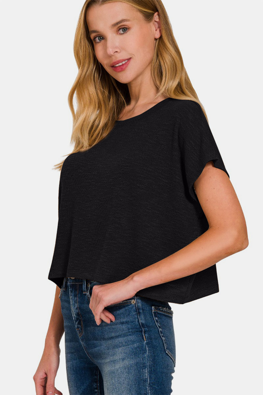 Zenana Keep It Simple Short Sleeve Crop T-Shirt in Black