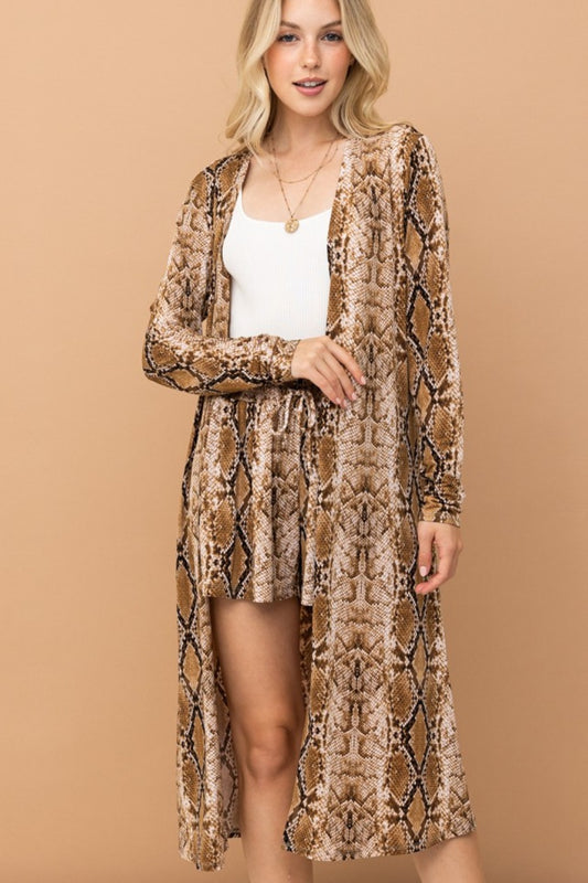 And The Why More For You Snake Print Kimono Open Front Longline Cardigan