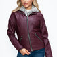 YMI Fuzzy Feels Faux Layered Double-Zipper Jacket with Fuzzy Hood in Wine