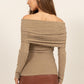 HYFVE Turn The Heat Up Fuzzy Off Shoulder Textured Knit Top