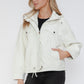 How Dare U My Favorite Layer Drawstring Hem PU Leather Zip Up Jacket in White