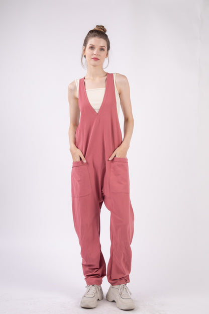 VERY J Summer Days Plunge Sleeveless Jumpsuit with Pockets