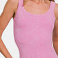Zenana Chance Of Sun Ribbed Scoop Neck Tank in Pink