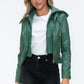 Snobbish Embrace The Day Faux Leather Zip Up Drawstring Hooded Jacket in Sage