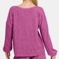 Zenana Collecting Moments V-Neck Long Sleeve Ribbed Top and Shorts Set in Red-Violet