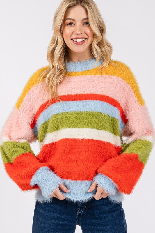 SAGE + FIG Feeling Cozy, Looking Cute Color Block Dropped Shoulder Sweater