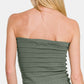 Zenana Stole My Heart Ruched Twisted Sweetheart Neck Top in Ash Jade