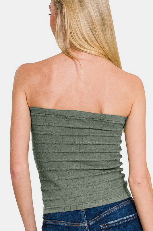 Zenana Stole My Heart Ruched Twisted Sweetheart Neck Top in Ash Jade