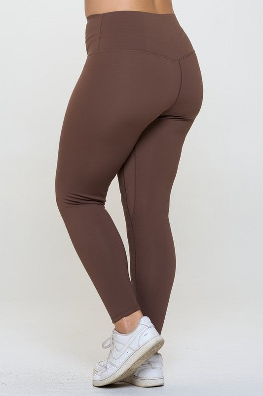 Yelete Conquer The Cold Fleece Lined High Waisted Leggings in Coffee Brown