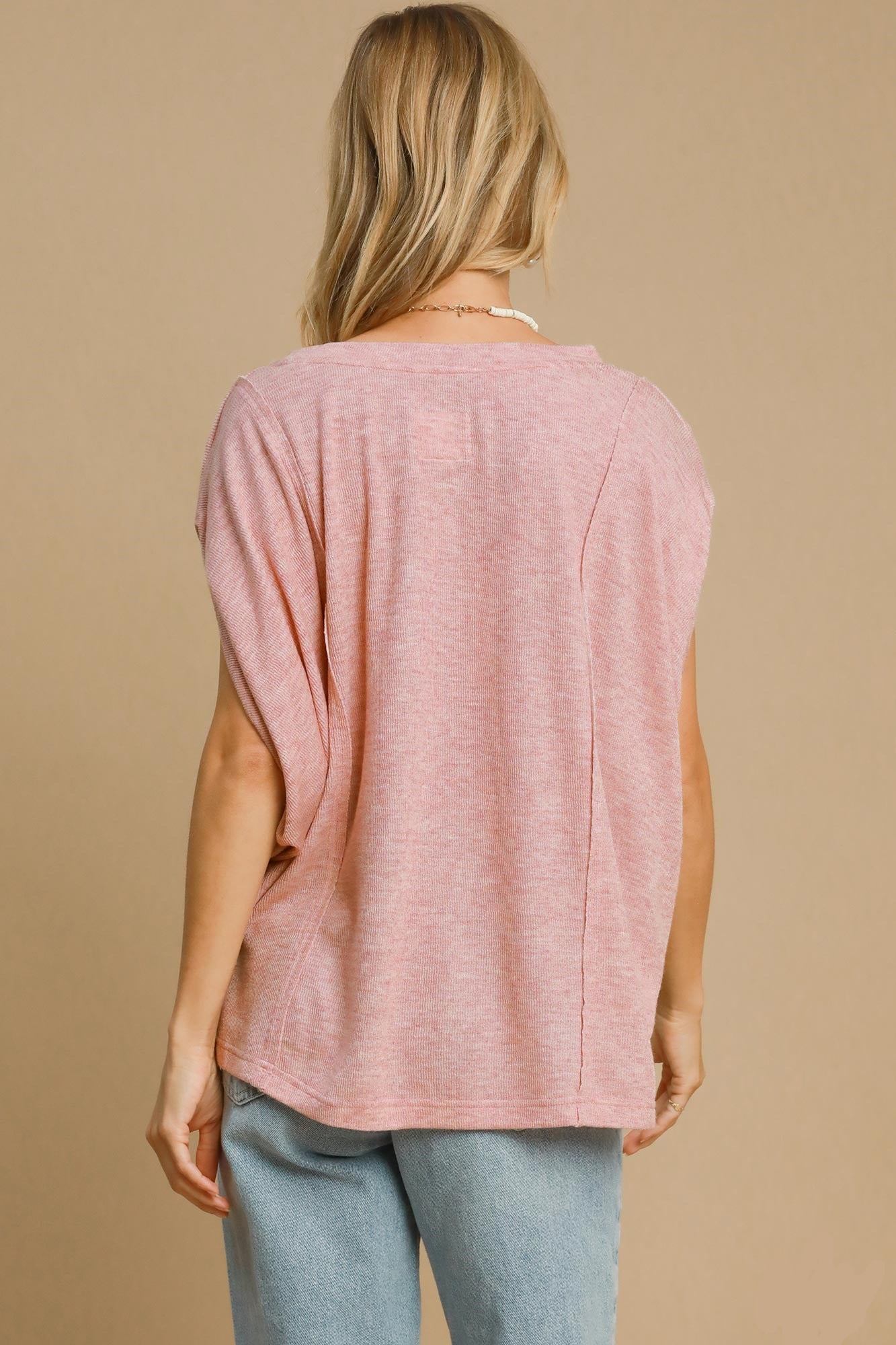 Umgee I'm On Point Exposed Seam Batwing Sleeve Knit Top in Dusty Pink