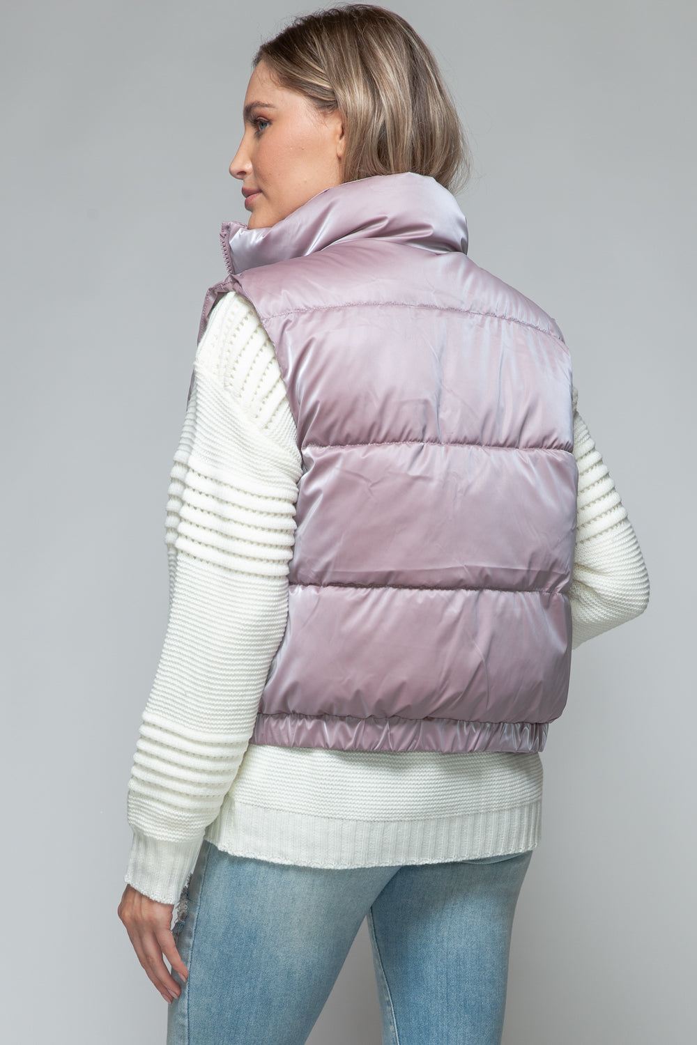 Snobbish Me and My Puffer Fine Fur Lining Quilted Vest in Dark Rose