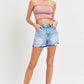 RISEN Giselle High Rise Distressed Hem Denim Shorts