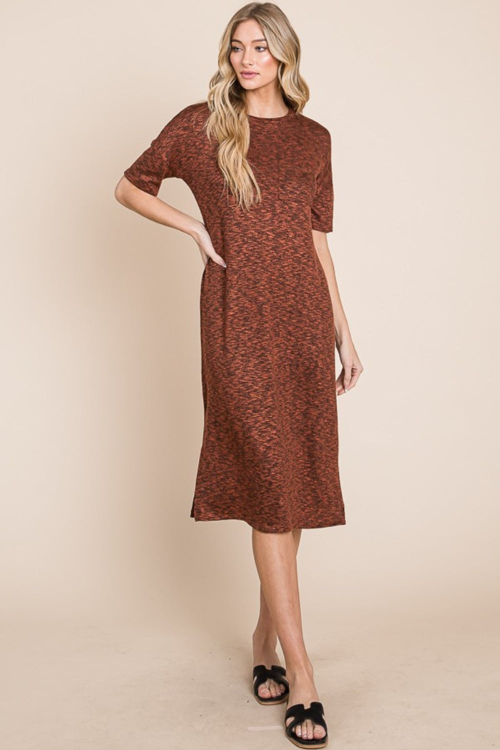 BOMBOM For The Evening Side Slit Midi Dress in Rust