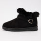 WILD DIVA Faux Fur and Fabulous Faux-Fur Buckle Round Toe Booties in Black