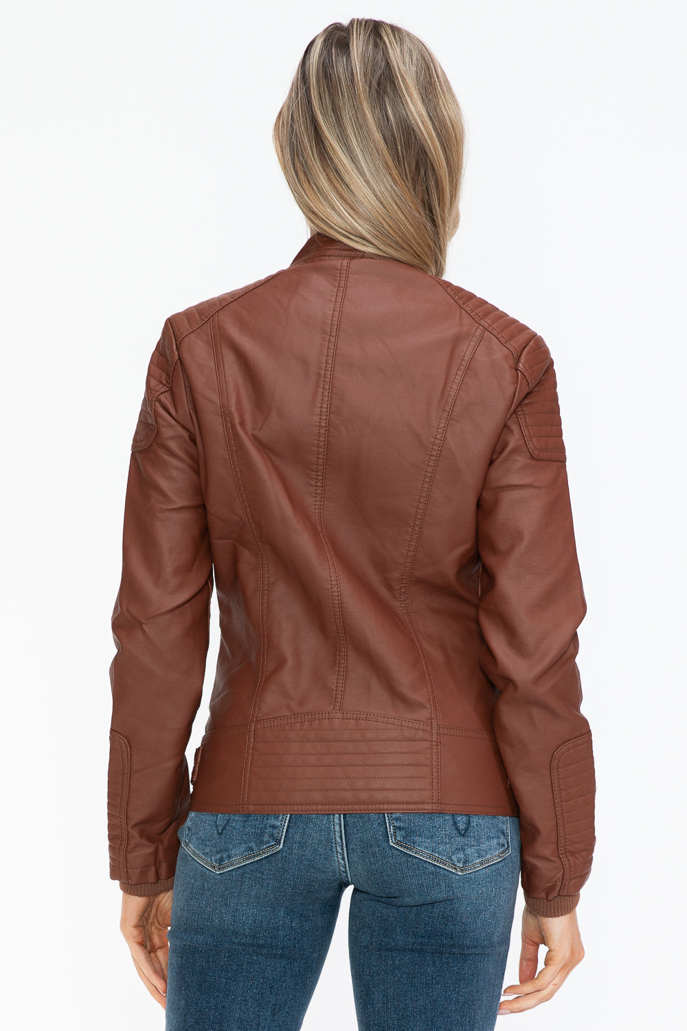 Snobbish A Wild Ride Faux Leather Biker Jacket with Side Zip Pockets in Brandy