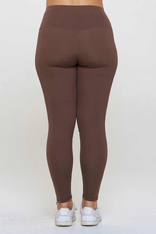 Yelete Conquer The Cold Fleece Lined High Waisted Leggings in Coffee Brown