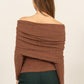 HYFVE Turn The Heat Up Fuzzy Off Shoulder Textured Knit Top in Brown