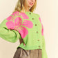 Davi & Dani Living Life In Full Bloom Flower Contrast Long Sleeve Cardigan