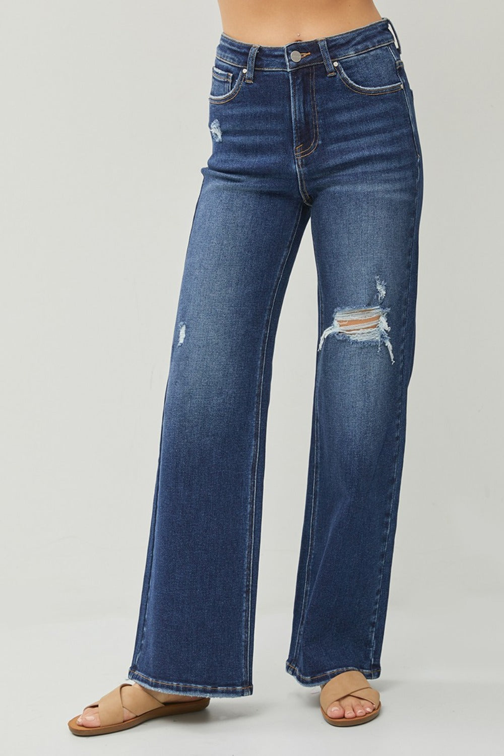 RISEN Caroline High Rise Distressed Wide Leg Jeans