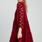 Umgee A Perfect Match Dotted Lace Sleeve Tiered Velvet Mini Dress in Burgundy