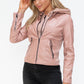 Snobbish Embrace The Day Faux Leather Zip Up Drawstring Hooded Jacket in Mauve