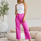 RFM Chloe Tummy Control High Waist Raw Hem Crop Jeans in Pink Rouge