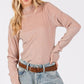 SAGE + FIG Add More Sparkle Glitter Mock Neck Lettuce Hem Long Sleeve Top in Apricot