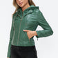 Snobbish Embrace The Day Faux Leather Zip Up Drawstring Hooded Jacket in Sage