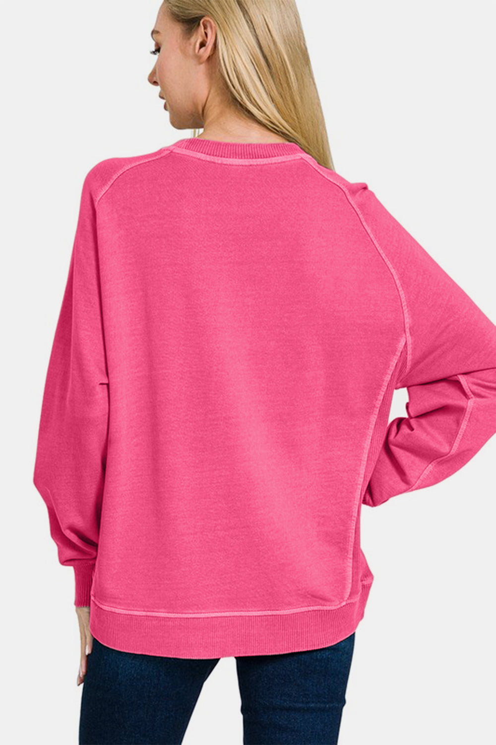 Zenana Hot Pink Cuddles Pigment Dyed French Terry Sweatshirt