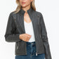 Snobbish Ready To Own The Night Faux Leather Zip Up Mock Neck Jacket in Charcoal