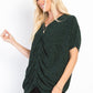 Be Stage Knit and Shimmer Lurex Center Elastic Cinched Knit Top in Hunter Green