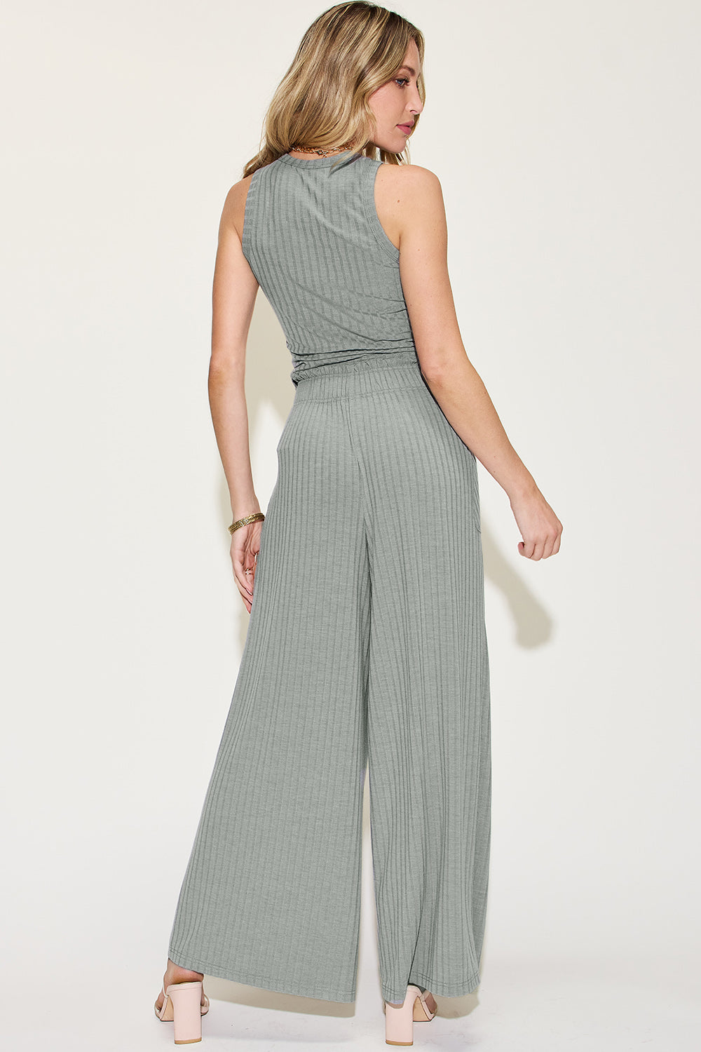 Basic Bae A Fresh Start Ribbed Tank and Wide Leg Pants Set