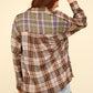 VERY J Falling For Plaid Contrast Plaid Raw Detail Shirt in Mocha