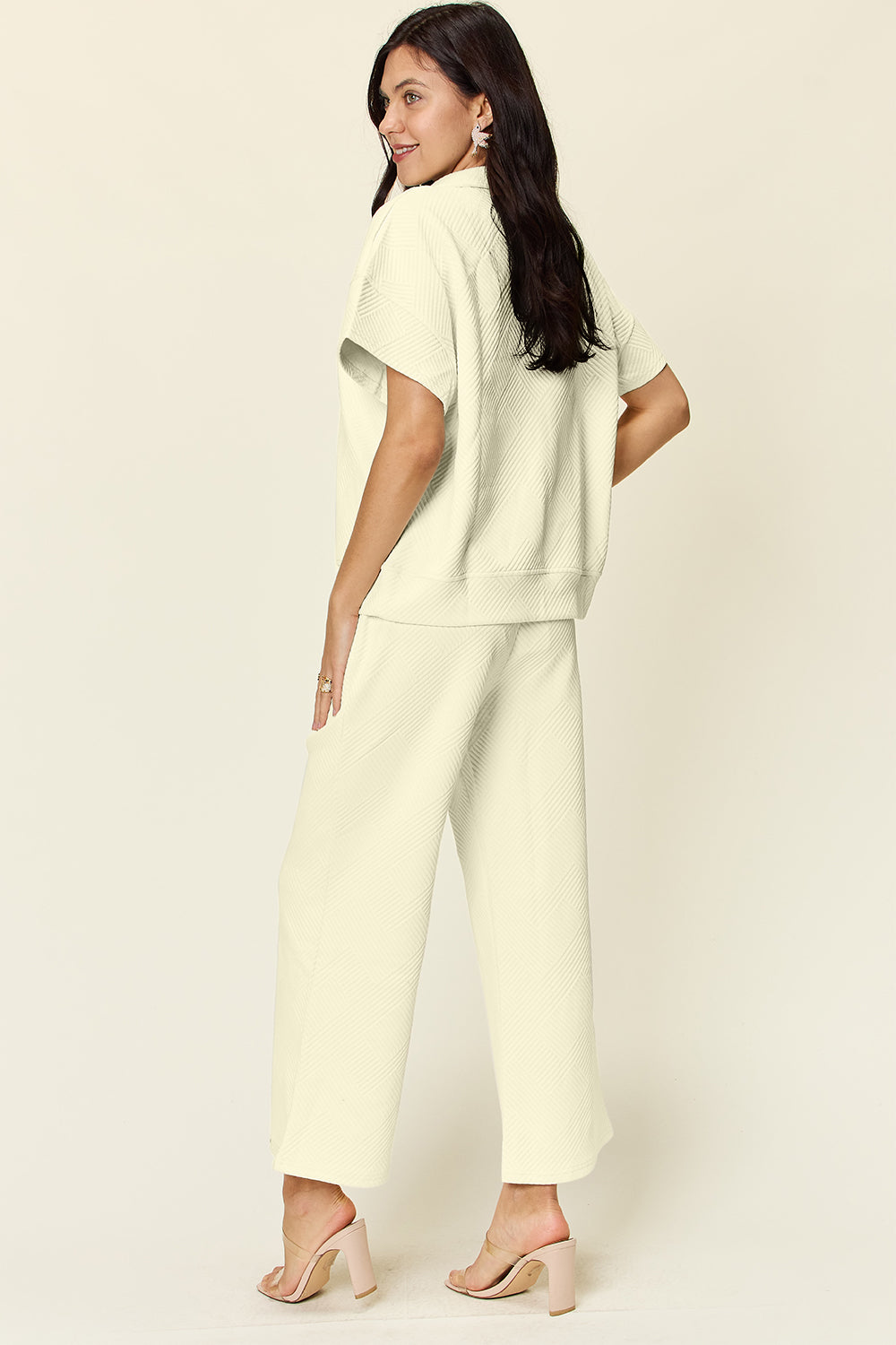 Double Take All About That Glow Texture Half Zip Short Sleeve Top and Pants Set