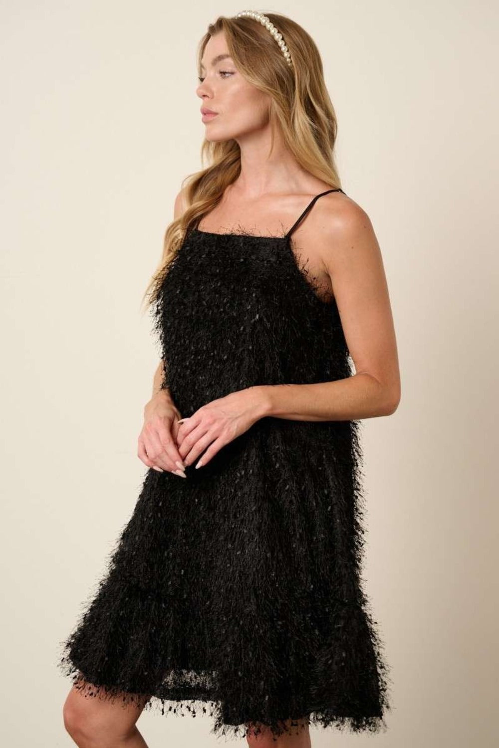 Mittoshop Feathers Don't Ruffle Feather Ruffle Hem Mini Cami Dress in Black